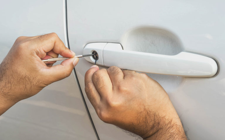 car door unlocking with lock pick automotive locksmith in west chester, pa.